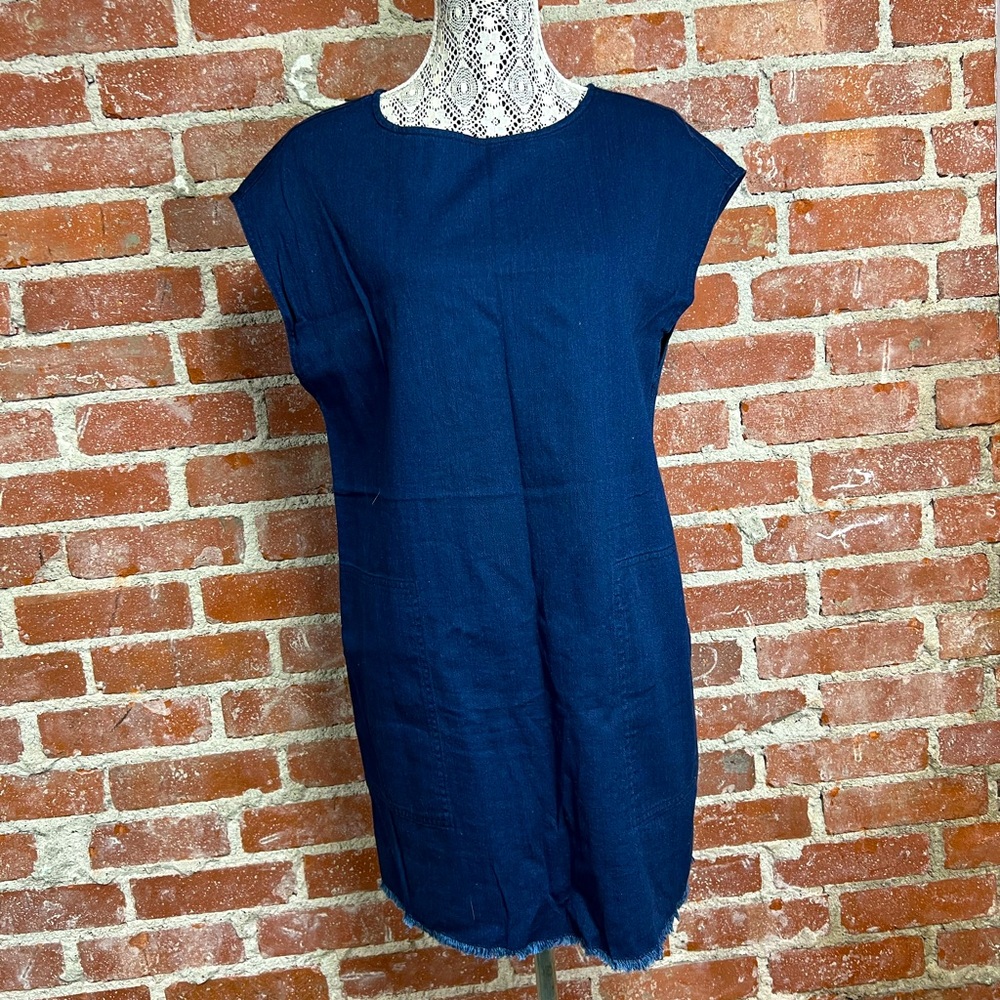 WILFRED FREE dark blue denim jean shift dress tunic pockets western Aritzia - Picture 3 of 8